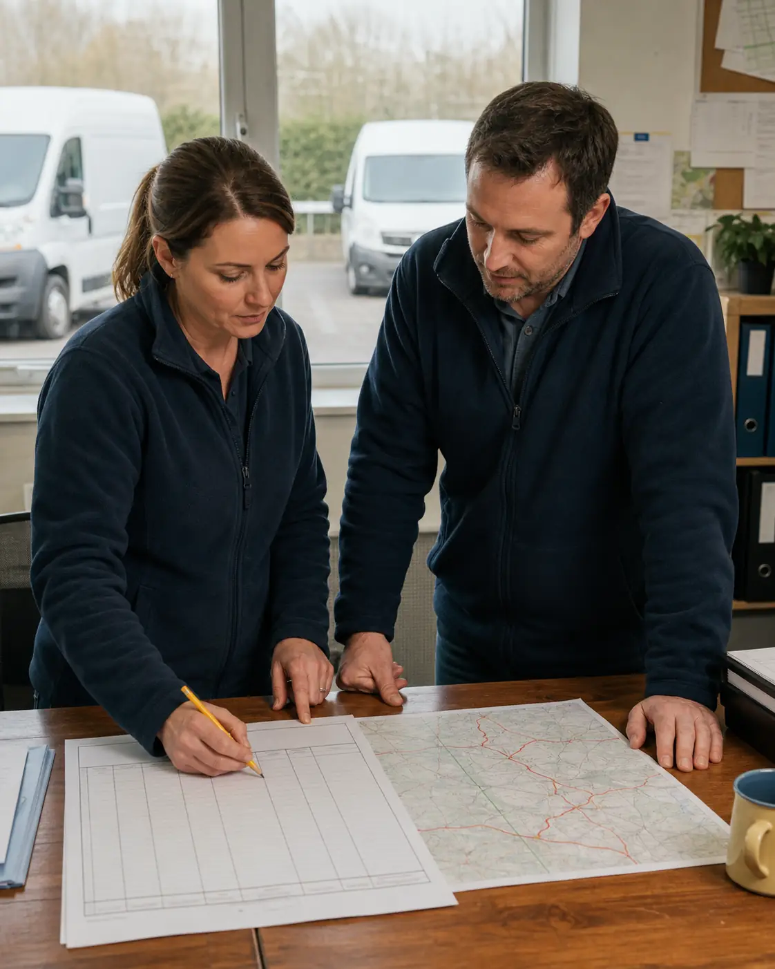 Delivery operations colleagues reviewing a route brief
