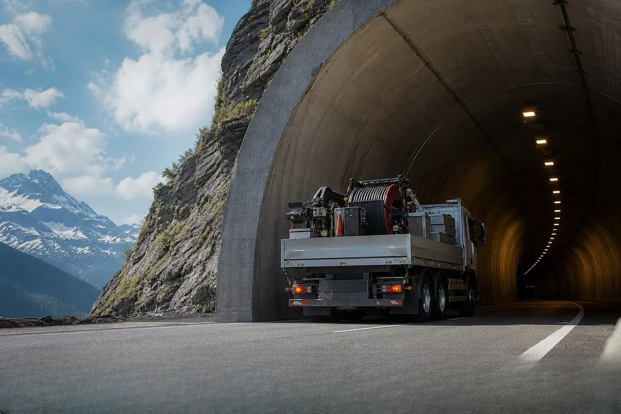 Commercial truck on a mountain road